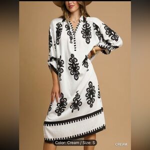 Umgee Black and White Boho Loose Dress
